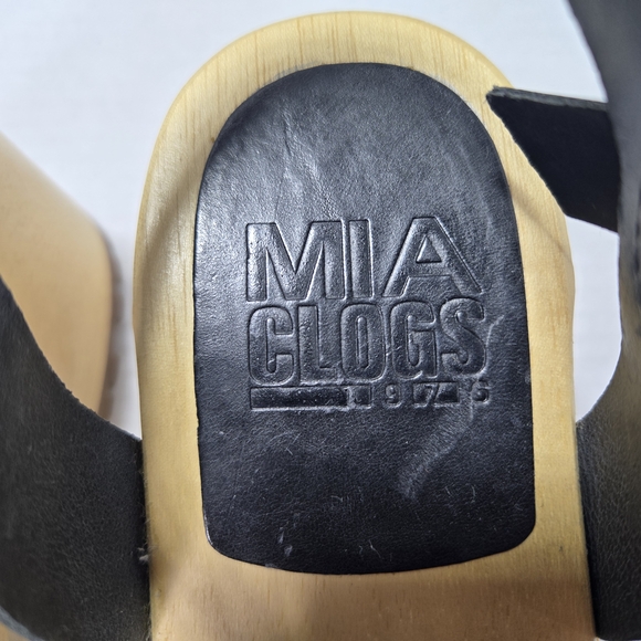 MIA Kaolib Black Leather Women's 3" Wooden Mule Clogs Size 10 - Picture 7 of 10